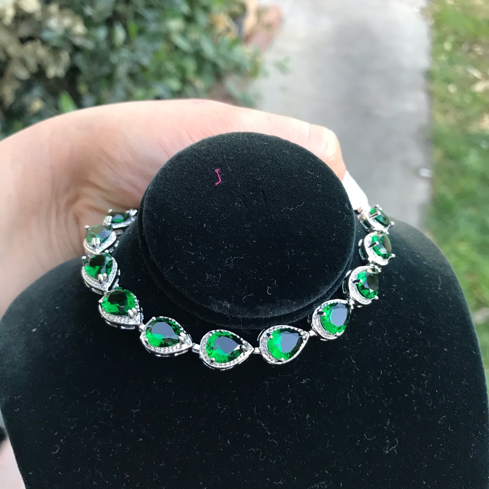 Lab created Emerald green tennis bracelet 18k gp